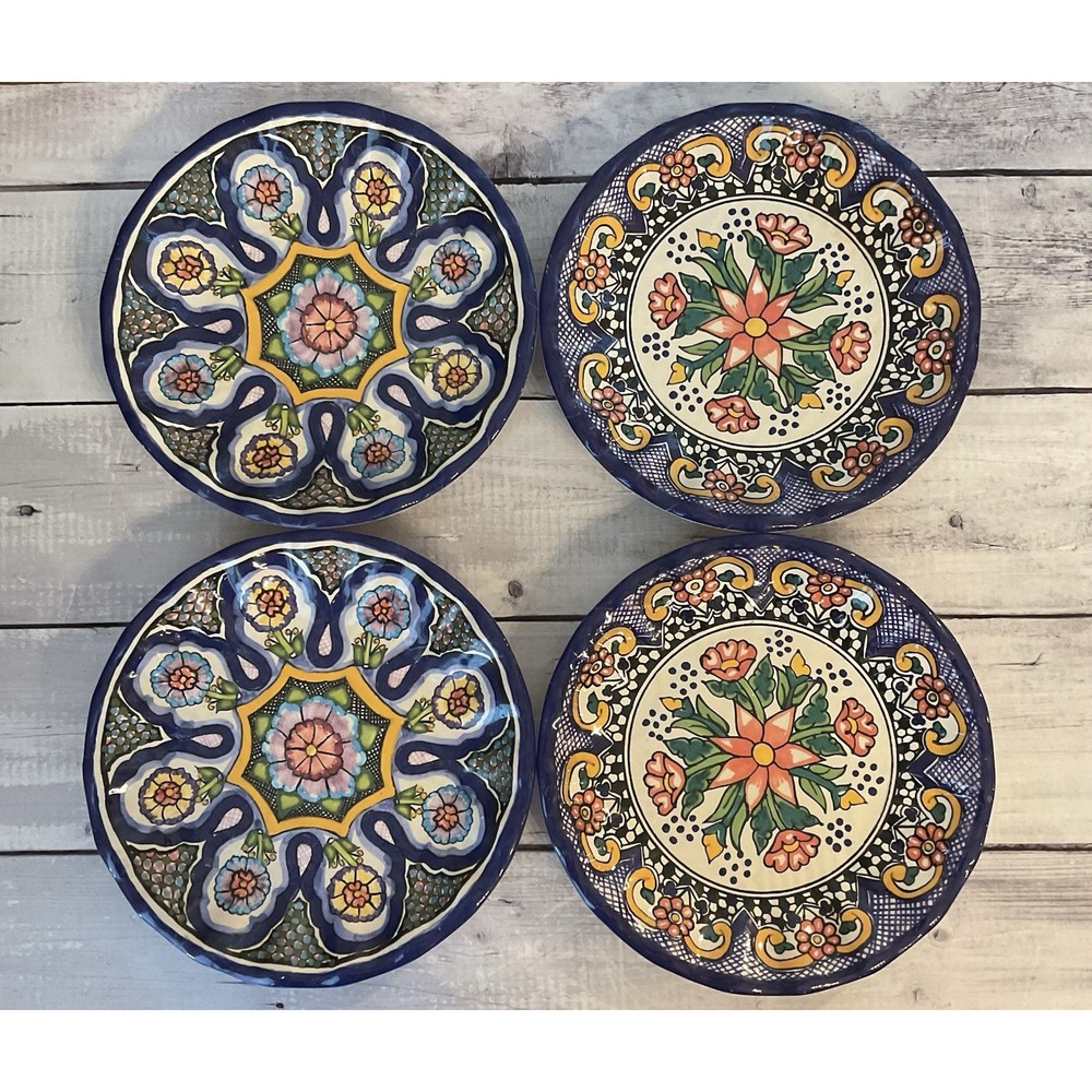 Pottery Barn Del Sol Melamine Dinner Plates Mixed Patterns 10.25" Set Of 4